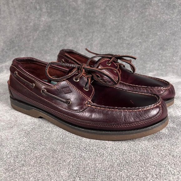 Sperry Top-Sider Mako Boat Shoes Leather 2-Eye Burgundy Men's 12 Wide Loafers - Picture 1 of 13